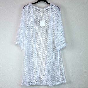 NWT Do Everything‎ In Love Open Knit Mesh Long Cardigan Coverup White One Size
